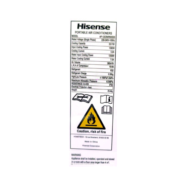 
	Climatiseur mobile Hisense AP-12CR4 – 12000U – 1,5CV
