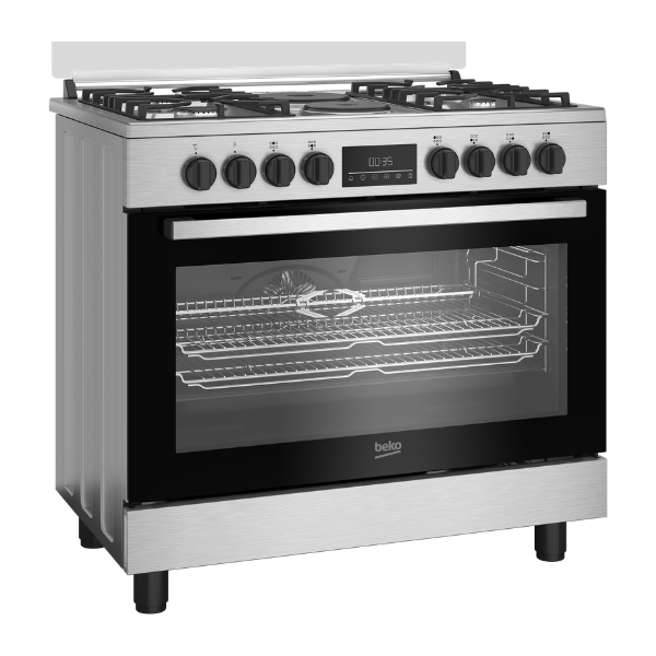 
	Cuisinière à Mixte Beko BBGM21225EX-6 Feux -90×60( 4 Feux à Gaz , 2 Foyers électriques & Four électrique  )