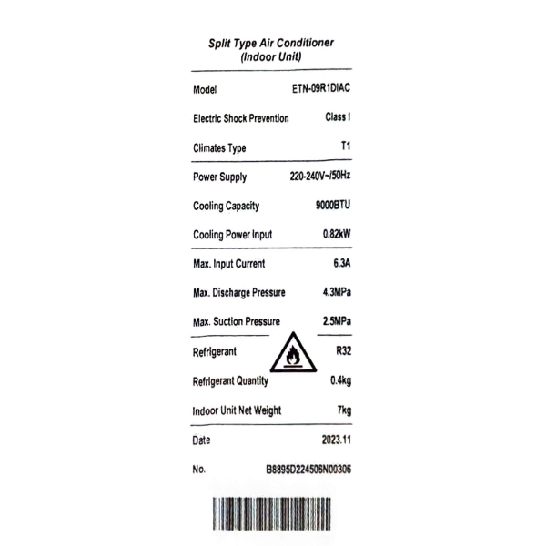 
	Split  ELACTRON ETN-09R1AC-9000BTU