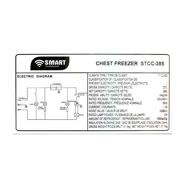 
	Congélateur horizontal SMART TECHNOLOGY-STCC385- 286L