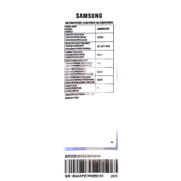 
	Split Samsung AR‑09BVHGAWK/AF – 9 000 BTU ( inverter )