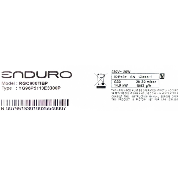 
	Cuisinière à gaz Enduro RGC900TIBP5 90×60 -5 FEUX