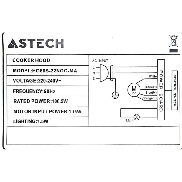 
	Hotte de cuisine Astech HO60S-22NOG-MA 60cm