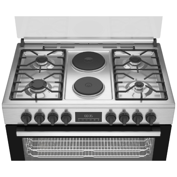
	Cuisinière à Mixte Beko BBGM21225EX-6 Feux -90×60( 4 Feux à Gaz , 2 Foyers électriques & Four électrique  )