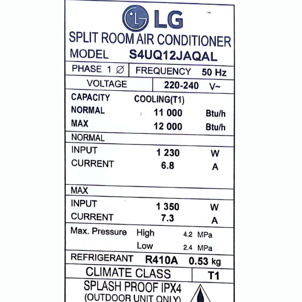 
	Split LG S4U-Q12JAQAL – 12000 BTU – (Dual Inverter)