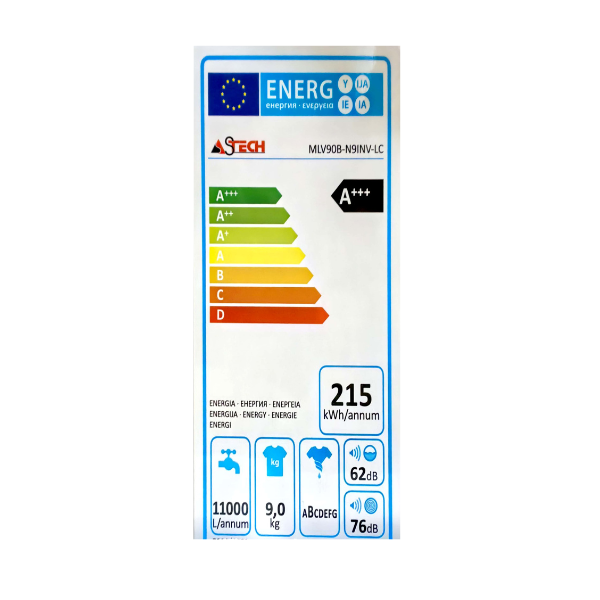 
	Machine à laver Astech MLV90B-N91NV-LC – 9kg -Inverter