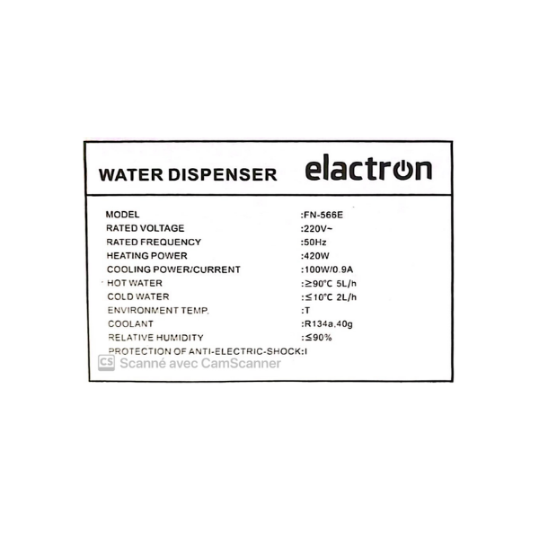 
	Fontaine à eau à bobonne 1 robinet avec réfrigérateur ELACTRON-FN566E