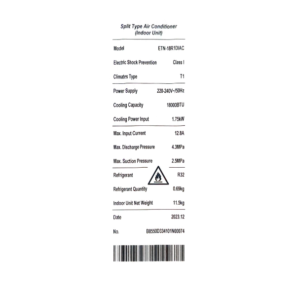 
	Split  ELACTRON ETN-18R1DIAC-18000BTU (Inverter)