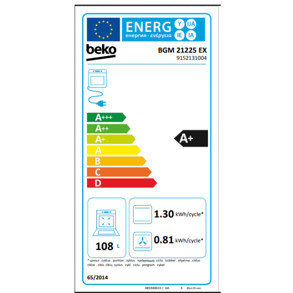
	Cuisinière à Mixte Beko BBGM21225EX-6 Feux -90×60( 4 Feux à Gaz , 2 Foyers électriques & Four électrique  )