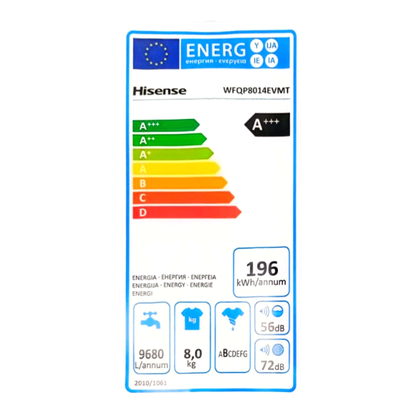 
	Machine à laver Hisense WFQP8014EVMT – 8kg (Inverter)