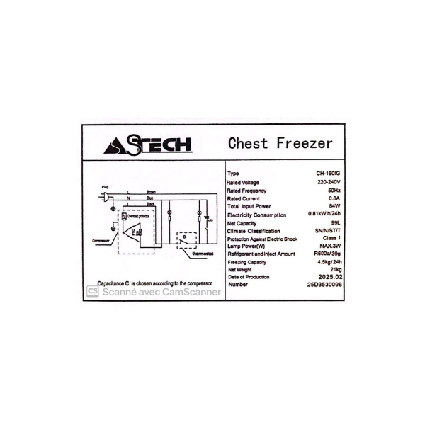 
	Congélateur horizontal ASTECH-CH160IG – 160L