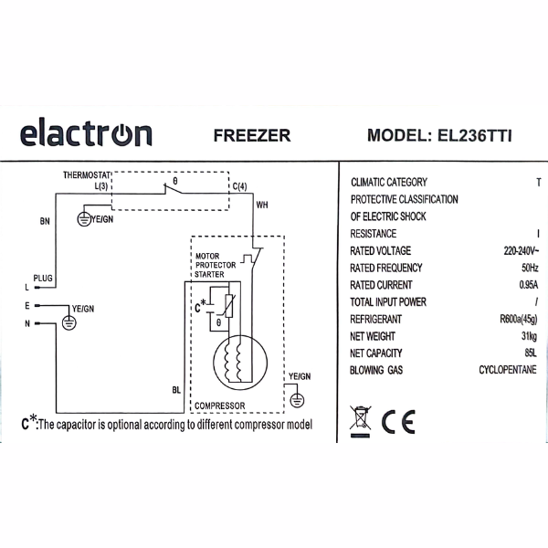 
	Congélateur Bar Elactron EL236 – 85L – 4 Tiroirs – Gris