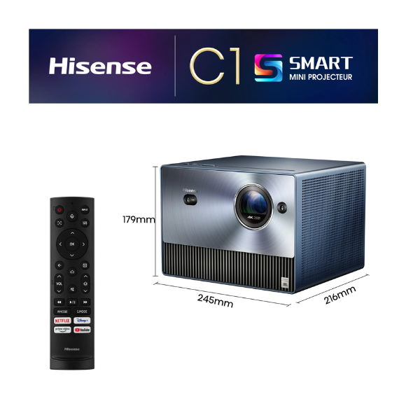 
	Smart Mini Projecteur Hisense – Focale ajustable 65-300″ -C1-Vidaa U