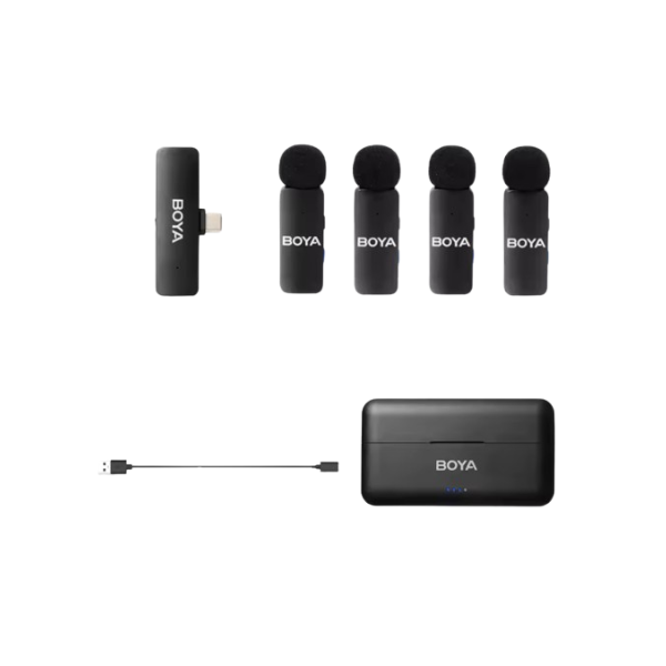
	Micro Cravate Sans Fil BOYA BY-V4U – 4 Canaux, USB-C, réduction de bruit, autonomie 6h