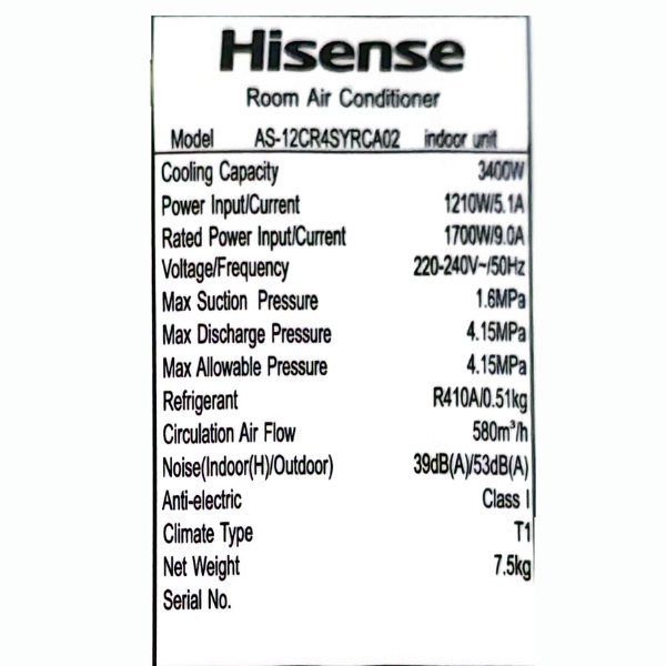 
	Split Hisense AS-12CR4S – 12000 BTU