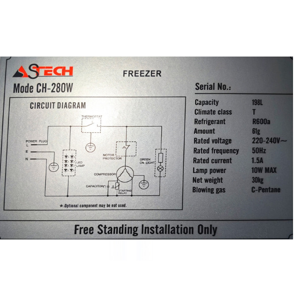 
	Congélateur horizontal Astech CH-280W- 198 L