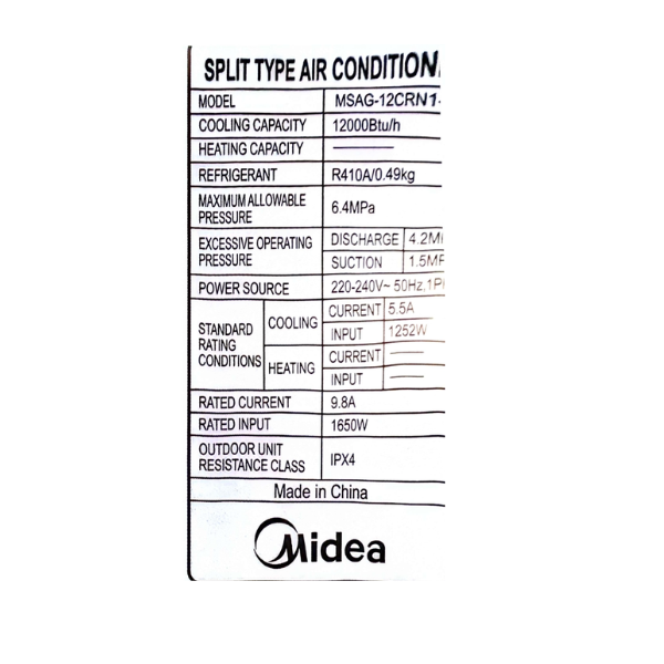 
	Split Midea MSAG-12CRN1 – 12000 BTU