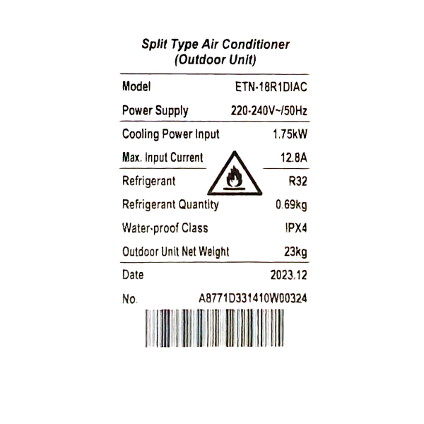 
	Split  ELACTRON ETN-18R1DIAC-18000BTU (Inverter)