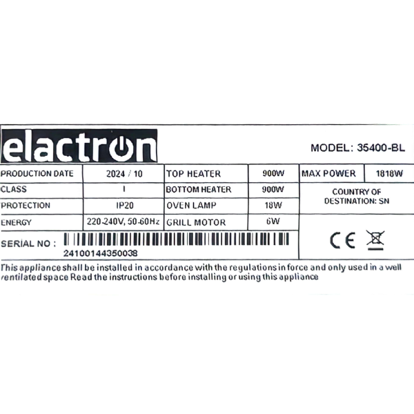 
	Mini Four électrique Elactron EL‑35400 – 35 Litres (900W)
