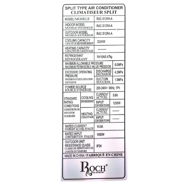 
	Split Roch – 12000 BTU