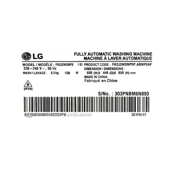 
	Machine à laver LG FH2J3WDNPO –  6.5 kg