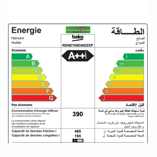 
	Réfrigérateur Beko RDNE700E40DZXP – 630 L – NoFrost