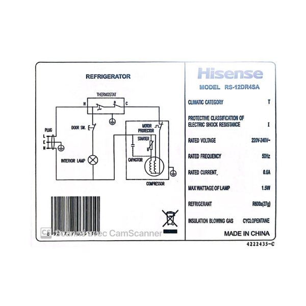 
	Réfrigérateur Bar Hisense RS-12DR4 – 91 L