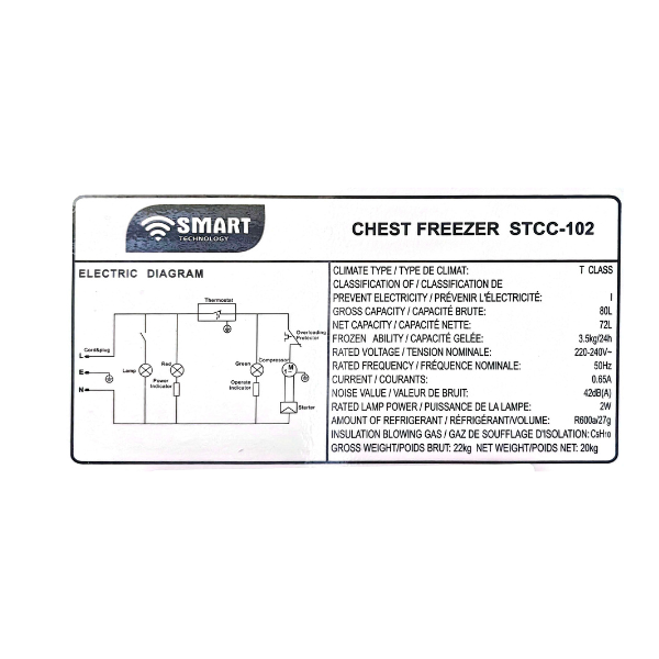 
	Congélateur horizontal SMART TECHNOLOGY-STCC102 – 102L