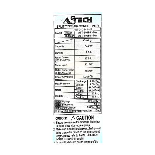 
	Split Astech AST-24GB41-MA – 24000 BTU