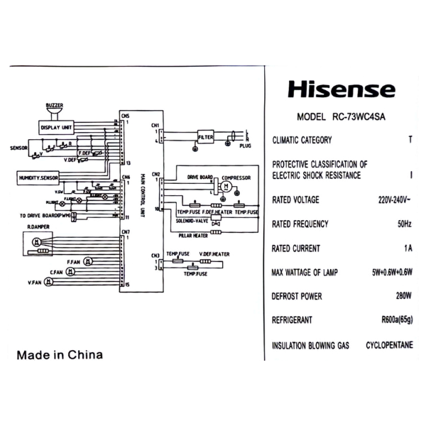 
	Réfrigérateur combiné Hisense RC-73WC4SA- 499L- 6 Tiroirs