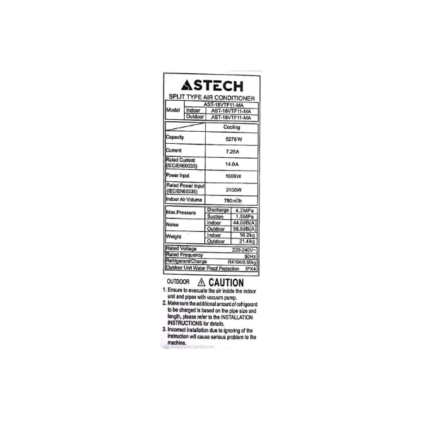 
	Split Astech 18VTF111 – 18000 BTU – (Inverter – Wifi)