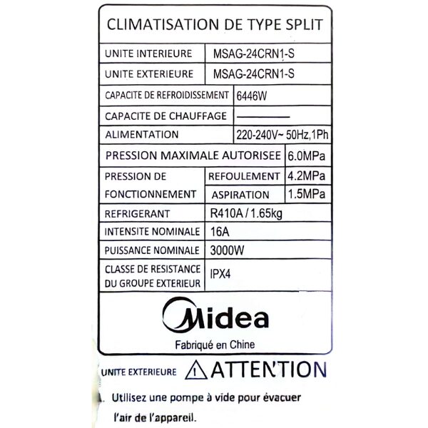 
	SPLIT MIDEA MSAG-24CRN1-24000BTU