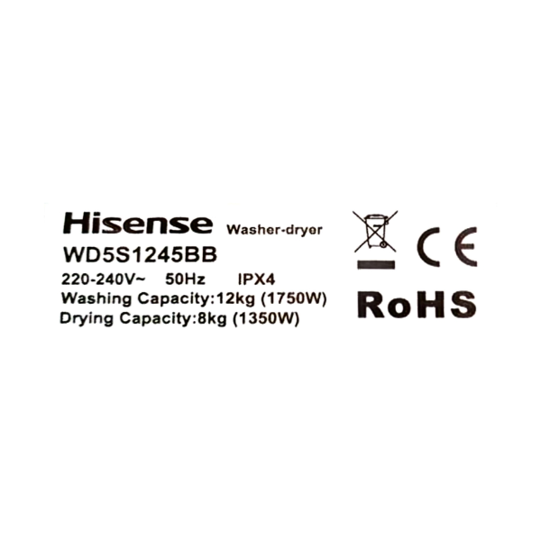 
	Machine à laver Hisense  WD5S1245BB- 12KG/8KG (Lavante-Séchante)